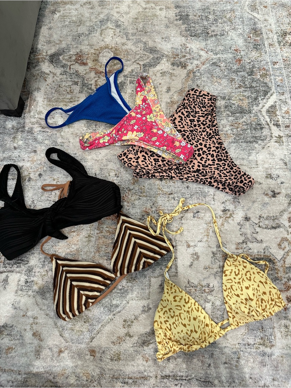 Shein Mixed Bikini Bottoms & Tops - Bright Blue, Pink Floral, Leopard & Yellow